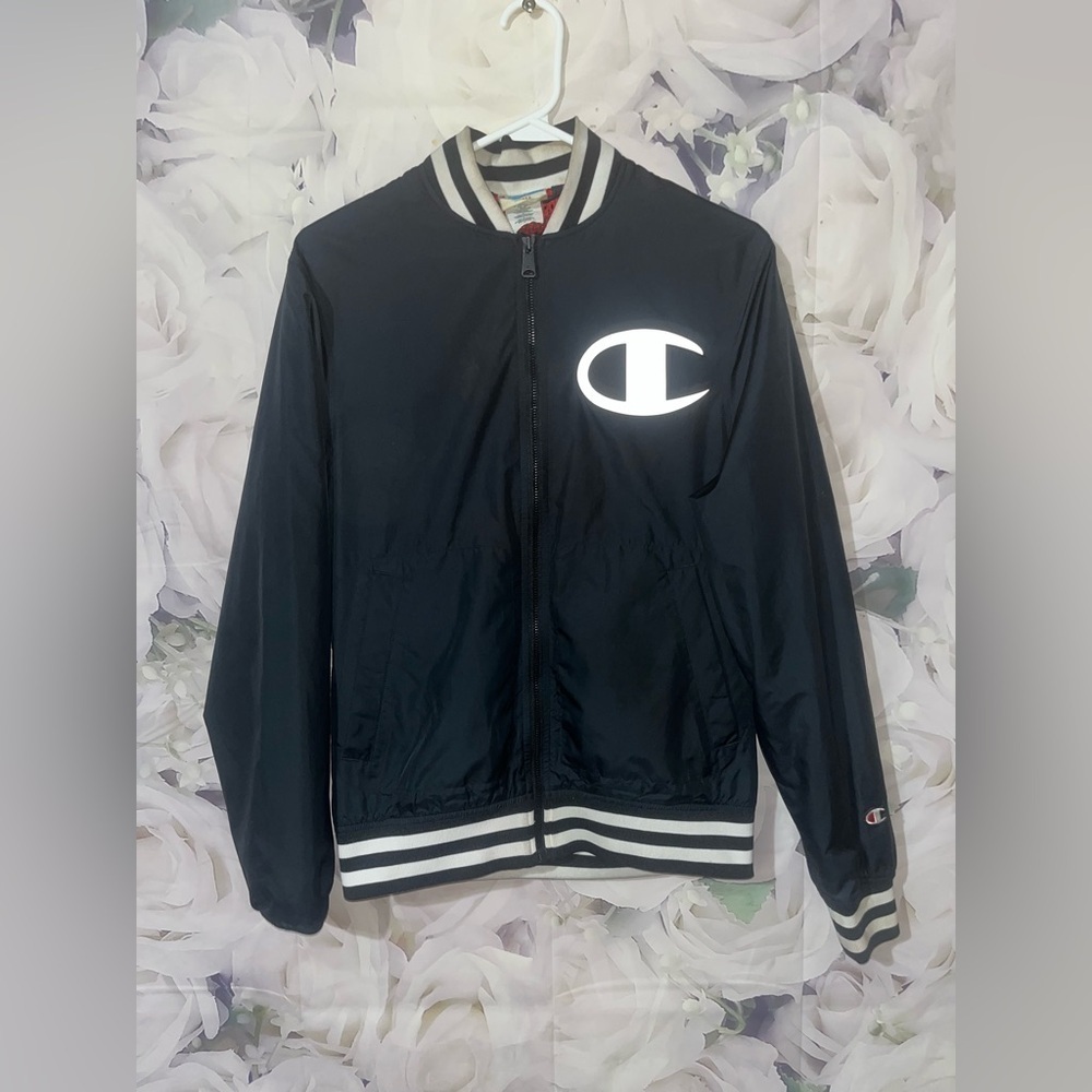 Champion Varsity Bomber Jacket Womens Small Embroidered Baseball Black​​​​​​